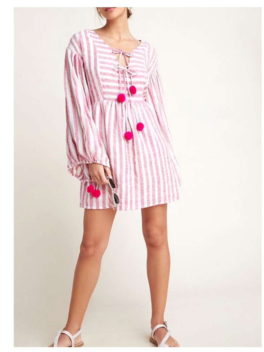 Nwot Anthro Monroe Caftan Dress by Sundress Pom stripe pink $240 fall coast boho